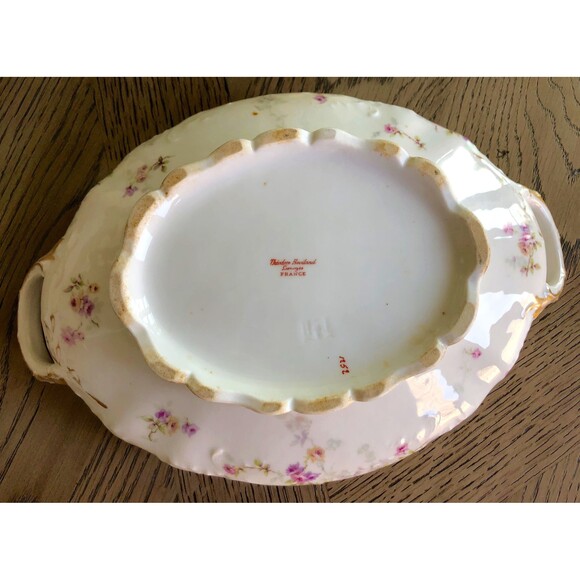 Antique Theodore Haviland Limoges Floral Oval Lidded Vegetable Server Gold Trim - Picture 6 of 8